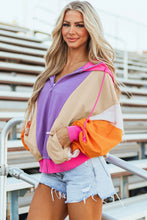 Load image into Gallery viewer, Drawstring Color Block Zip Up Long Sleeve Hoodie