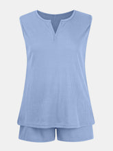Load image into Gallery viewer, Full Size Waffle-Knit Notched Top and Shorts Set