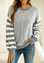 Load image into Gallery viewer, Striped Round Neck Dropped Shoulder Sweater