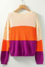 Load image into Gallery viewer, Color Block Drop Shoulder Round Neck Sweater