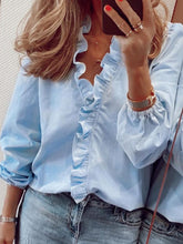 Load image into Gallery viewer, Full Size Ruffled V-Neck Long Sleeve Blouse