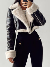 Load image into Gallery viewer, Collared Neck Long Sleeve Plush Cropped Jacket