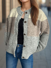 Load image into Gallery viewer, Color Block Round Neck Button Up Cardigan