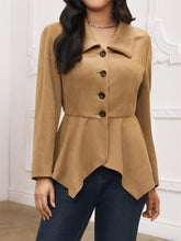 Load image into Gallery viewer, Handkerchief Hem Button Up Collared Neck Jacket