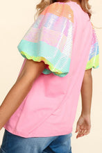 Load image into Gallery viewer, Sequin Round Neck Short Sleeve Blouse