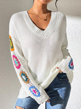 Load image into Gallery viewer, Crochet Flower V-Neck Sweater