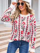 Load image into Gallery viewer, Flower Round Neck Long Sleeve Sweater