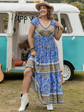 Load image into Gallery viewer, Plus Size Smocked Printed Cap Sleeve Dress