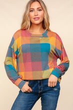 Load image into Gallery viewer, Haptics Contrast Plaid Round Neck Sweater