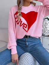 Load image into Gallery viewer, LOVE Heart Round Neck Dropped Shoulder Sweater
