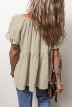 Load image into Gallery viewer, Embroidered Tie Neck Short Sleeve Blouse