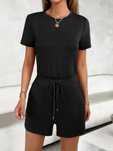 Load image into Gallery viewer, Tied Round Neck Short Sleeve Romper