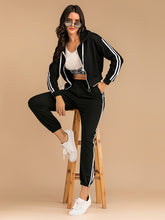 Load image into Gallery viewer, Perfee Drawstring Side Stripe Zip Up Hooded Top and Pants Set