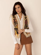 Load image into Gallery viewer, Embroidered Fuzzy Trim Open Front Vest Coat