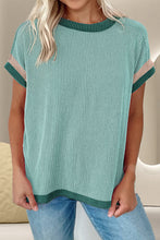 Load image into Gallery viewer, Color Block Round Neck Cap Sleeve T-Shirt