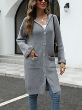 Load image into Gallery viewer, Pocketed Button Up Long Sleeve Hooded Cardigan