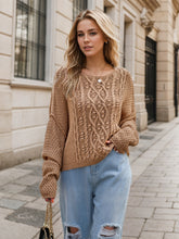 Load image into Gallery viewer, Round Neck Dropped Shoulder Long Sleeve Sweater