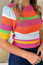 Load image into Gallery viewer, Color Block Round Neck Half Sleeve Knit Top