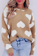 Load image into Gallery viewer, Heart Round Neck Long Sleeve Sweater