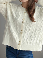 Load image into Gallery viewer, Cable-Knit Round Neck Long Sleeve Cardigan