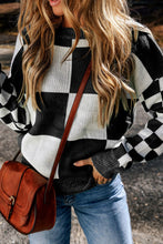 Load image into Gallery viewer, Checkered Round Neck Drop Shoulder Sweater