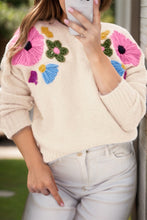 Load image into Gallery viewer, Plus Size Crochet Flower Round Neck Long Sleeve Sweater