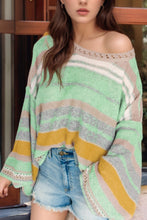 Load image into Gallery viewer, Contrast Striped Boat Neck Dropped Shoulder Sweater