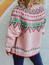 Load image into Gallery viewer, Contrast Geometric Round Neck Long Sleeve Cardigan