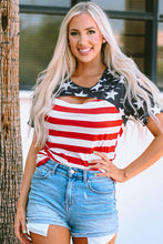 Load image into Gallery viewer, Cutout Striped Round Neck Short Sleeve T-Shirt
