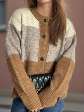 Load image into Gallery viewer, Color Block Round Neck Button Up Cardigan