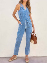 Load image into Gallery viewer, V-Neck Sleeveless Denim Jumpsuit