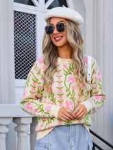 Load image into Gallery viewer, Flower Round Neck Long Sleeve Sweater