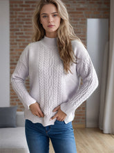 Load image into Gallery viewer, Cable-Knit Mock Neck Dropped Shoulder Sweater