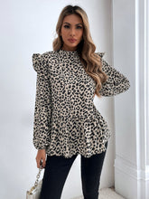 Load image into Gallery viewer, Ruffled Leopard Mock Neck Long Sleeve Blouse