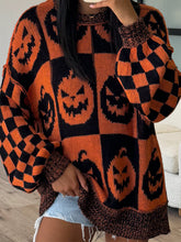 Load image into Gallery viewer, Exposed Seam Pumpkin Round Neck Long Sleeve Sweater