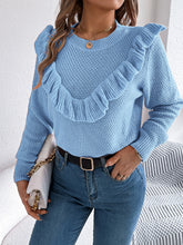 Load image into Gallery viewer, Ruffled Round Neck Long Sleeve Sweater