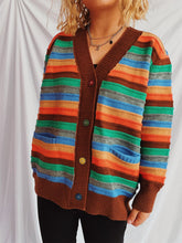 Load image into Gallery viewer, Contrast Stripes Button Up Long Sleeve Cardigan