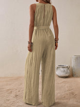 Load image into Gallery viewer, Tied Surplice Sleeveless Wide Leg Jumpsuit
