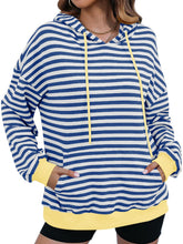 Load image into Gallery viewer, Drawstring Striped Long Sleeve Hoodie