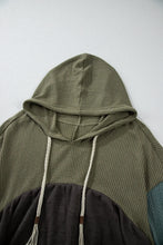 Load image into Gallery viewer, Waffle-Knit High-Low Color Block Hooded Long Sleeve Top