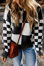 Load image into Gallery viewer, Checkered Round Neck Drop Shoulder Sweater