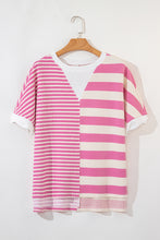 Load image into Gallery viewer, High-Low Striped Round Neck Short Sleeve T-Shirt