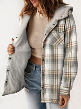 Load image into Gallery viewer, Plaid Snap Down Plush Hooded Jacket
