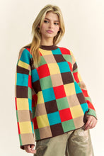 Load image into Gallery viewer, Davi &amp; Dani Color Block Checkered Dropped Shoulder Sweater