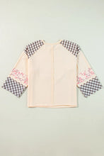 Load image into Gallery viewer, Heart Plaid Round Neck Long Sleeve Blouse