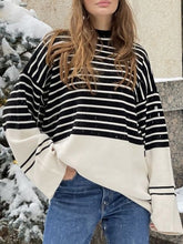 Load image into Gallery viewer, Striped Mock Neck Long Sleeve Sweater