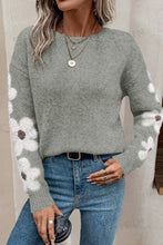 Load image into Gallery viewer, Flower Round Neck Long Sleeve Sweater