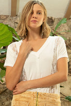 Load image into Gallery viewer, POL Inset Lace Outseam Detail Short Sleeve V-Neck T-Shirt