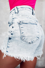 Load image into Gallery viewer, Raw Hem Buttoned Denim Shorts with Pockets