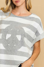 Load image into Gallery viewer, Umgee Peace Sign Patch Striped French Terry T-Shirt